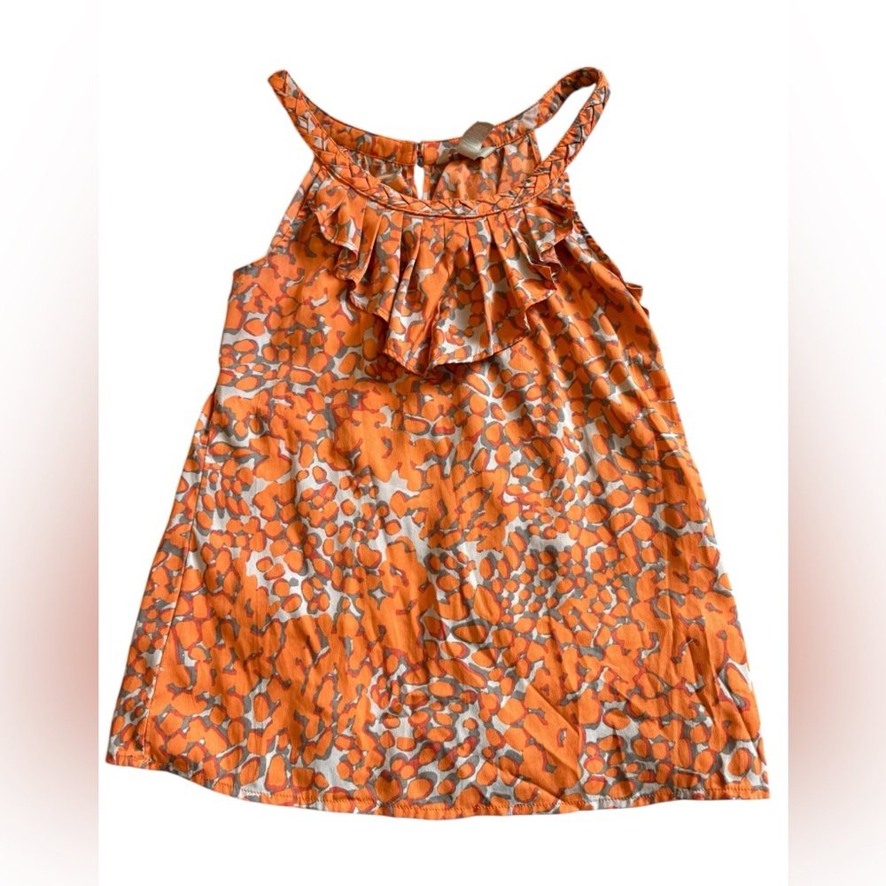 Banana Republic Womens Medium Orange‎ Floral Print Ruffle Sleeveless Blouse Top